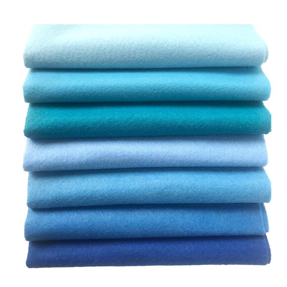 7 Pieces Blue Felt Fabric Bundle Crafting Sewing Supplies 18" x 18" Each Assorte - Picture 5 of 11